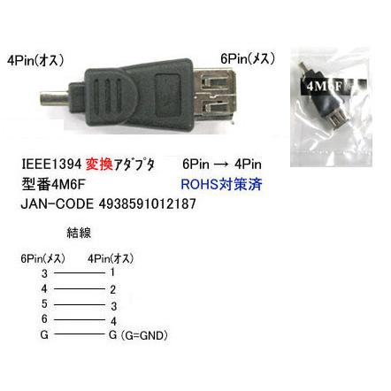 【4M6F】IEEE変換アダプタ　コネクタ変換　6ピンを4ピンに｜aucshopone