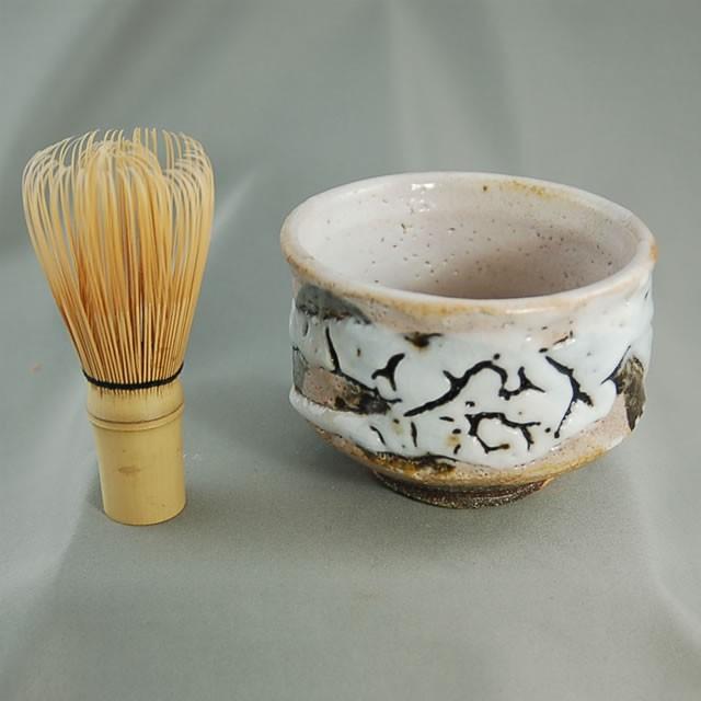 bch-1 　薪窯 焼締志野焼 抹茶茶碗　文部大臣奨励賞受賞作家　荒川明作 木箱付き