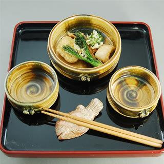 bni-3 黄瀬戸釉 竹形小鉢揃え 文部大臣奨励賞受賞作家 荒川明作の画像