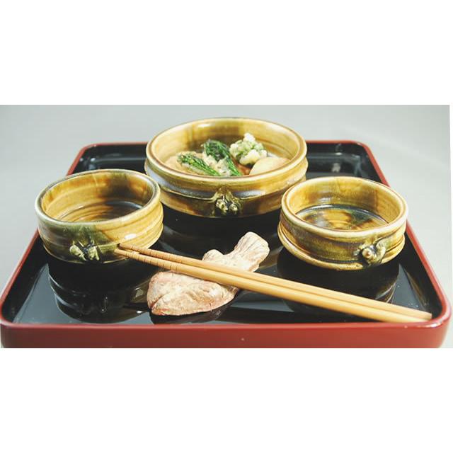 bni-3 黄瀬戸釉 竹形小鉢揃え 文部大臣奨励賞受賞作家 荒川明作の画像