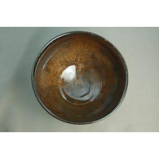 cch-10  流金天目 抹茶茶碗  文部大臣奨励賞受賞作家　荒川明作 木箱付き_3