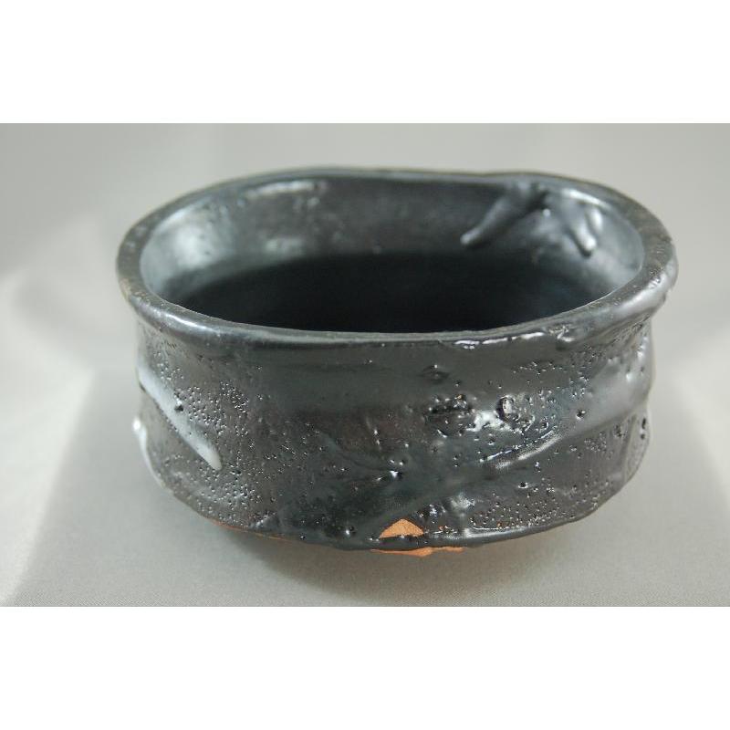 chku-9 黒織部 抹茶茶碗 文部大臣奨励賞受賞作家 荒川明作 木箱付きの画像