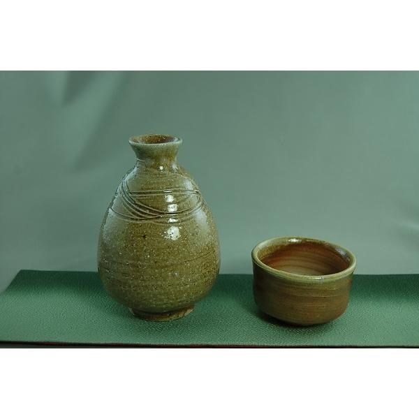dts-5 焼締 徳利＋ぐいのみセット 文部大臣奨励賞受賞作家 荒川明作 木箱付き