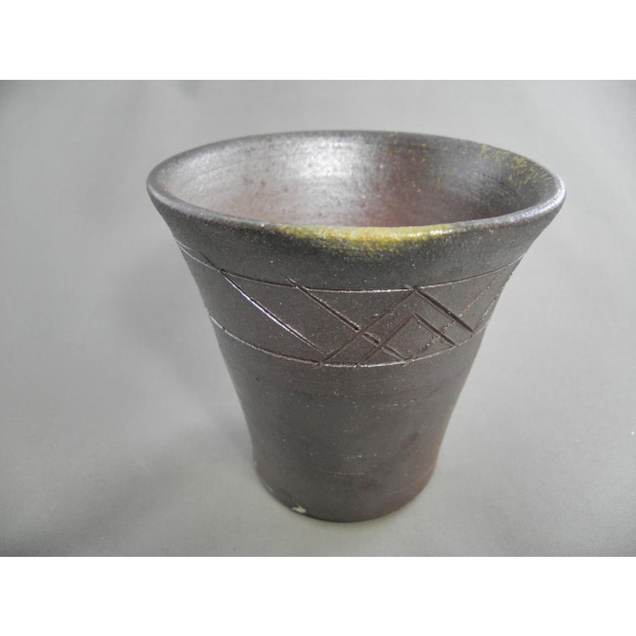 gbi-5  焼締麦酒杯　  ビ-ルカップ  文部大臣奨励賞受賞作家 荒川　明作　1品限定作品　木箱付き　
