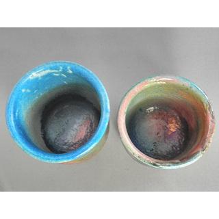 gyus-3　虹彩楽焼  夫婦湯のみ 文部大臣奨励賞受賞作家　荒川明作 木箱付き_3