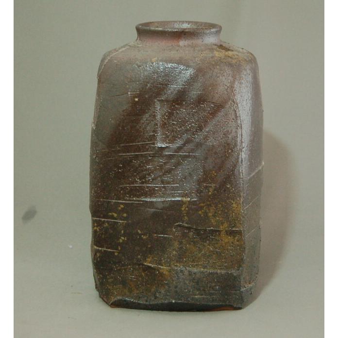 ha-33 焼締　灰被り花入れ 薪窯 文部大臣奨励賞受賞作家　荒川明作 木箱付き