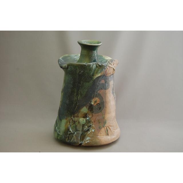 hao-10 鳴海織部花入れ 文部大臣奨励賞受賞作家　荒川明作 木箱付き