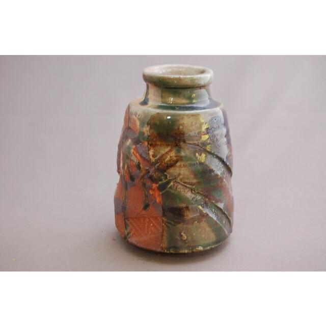 hao-3 鳴海織部花入れ 薪窯焼成 文部大臣奨励賞受賞作家 荒川明作 木箱 