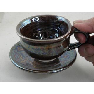 nko-2 オーロラ天目　コーヒーカップ　＆ソーサー  文部大臣奨励賞受賞作家 荒川　明作 　化粧箱付き　_6