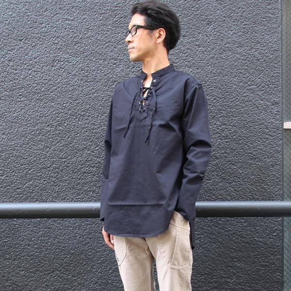 【RE PRICE/価格改定】オーディエンス Audience レースアップシャツ バンドカラー長袖シャツ コットンギャバジン地 日本製 メンズ |  | 10