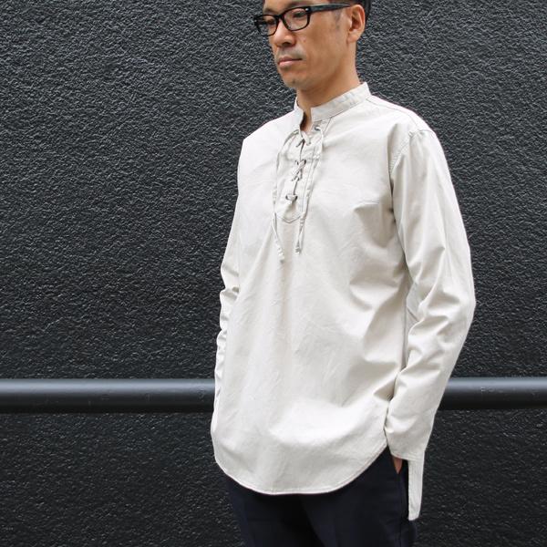 【RE PRICE/価格改定】オーディエンス Audience レースアップシャツ バンドカラー長袖シャツ コットンギャバジン地 日本製 メンズ |  | 06
