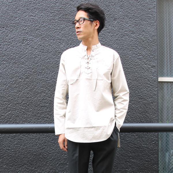 【RE PRICE/価格改定】オーディエンス Audience レースアップシャツ バンドカラー長袖シャツ コットンギャバジン地 日本製 メンズ |  | 09