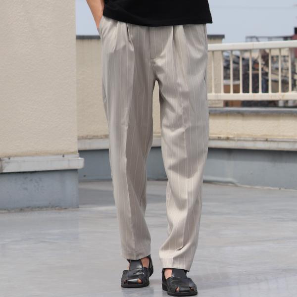オーディエンス Audience 2タックパンツ テーパードパンツ Reflax Linon リフラクスリノン ストライプ柄 日本製 メンズ AUD3554 | Audience | 09