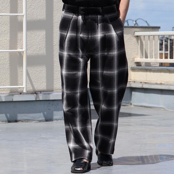 オーディエンス Audience 2タックパンツ ワイドイージーパンツ  ヘヴィツイル オンブレチェック柄 日本製 メンズ　AUD3645 | Audience | 01