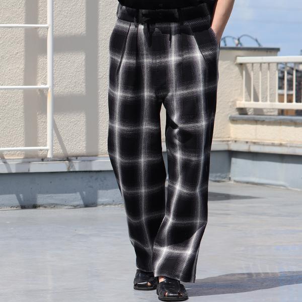 オーディエンス Audience 2タックパンツ ワイドイージーパンツ  ヘヴィツイル オンブレチェック柄 日本製 メンズ　AUD3645 | Audience | 02