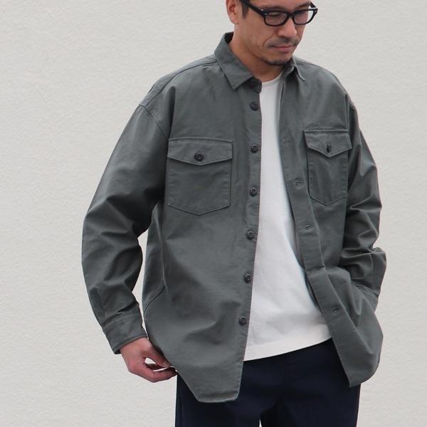 オーディエンス Audience ファティーグシャツ ヨコムラバックサテン グリストーンW加工 ボクシーAラインシルエット 日本製 メンズ | Audience | 13