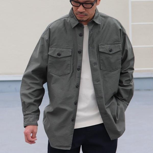 オーディエンス Audience ファティーグシャツ ヨコムラバックサテン グリストーンW加工 ボクシーAラインシルエット 日本製 メンズ | Audience | 07