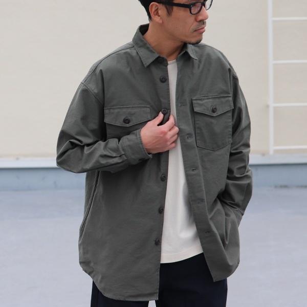 オーディエンス Audience ファティーグシャツ ヨコムラバックサテン グリストーンW加工 ボクシーAラインシルエット 日本製 メンズ | Audience | 08