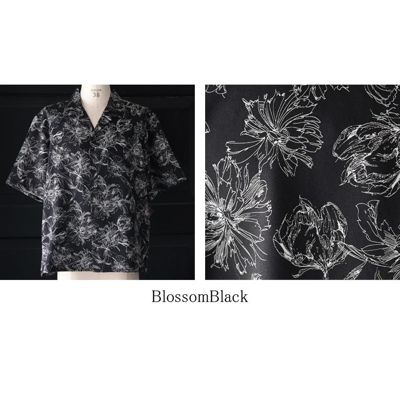 オーディエンス Audience オープンカラー ハーフスリーブシャツ ライトアムンゼン モノトーンフラワー マシンプリント 捺染 梨地 丹後 日本製 | Audience | 19