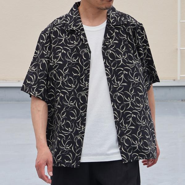 オーディエンス Audience オープンカラー ハーフスリーブシャツ ライトアムンゼン モノトーンフラワー マシンプリント 捺染 梨地 丹後 日本製 | Audience | 01