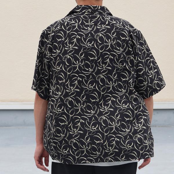 オーディエンス Audience オープンカラー ハーフスリーブシャツ ライトアムンゼン モノトーンフラワー マシンプリント 捺染 梨地 丹後 日本製 | Audience | 02