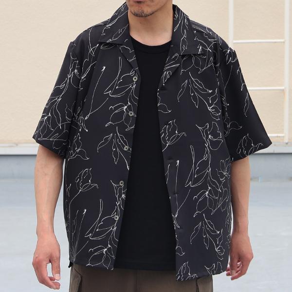 オーディエンス Audience オープンカラー ハーフスリーブシャツ ライトアムンゼン モノトーンフラワー マシンプリント 捺染 梨地 丹後 日本製 | Audience | 03