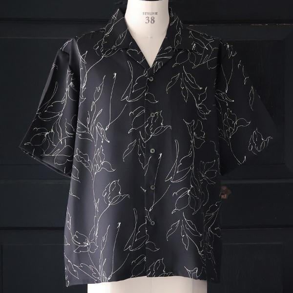 オーディエンス Audience オープンカラー ハーフスリーブシャツ ライトアムンゼン モノトーンフラワー マシンプリント 捺染 梨地 丹後 日本製 | Audience | 05