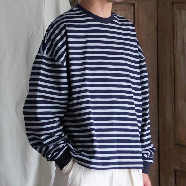 オーディエンス Audience ボーダークルーネッククロップド 長袖 Tシャツ MVS天竺 VORTEX 8オンス 日本製 AUD6695 | Audience | 01