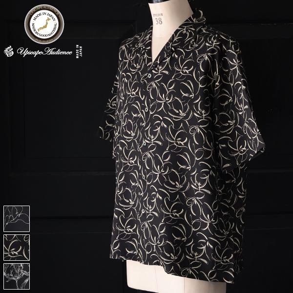 オーディエンス Audience オープンカラー ハーフスリーブシャツ ライトアムンゼン モノトーンフラワー マシンプリント 捺染 梨地 丹後 日本製 AUD6708 | Audience