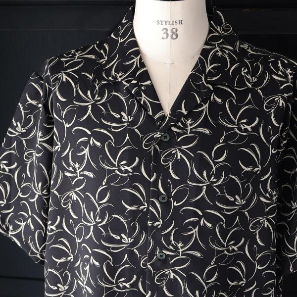 オーディエンス Audience オープンカラー ハーフスリーブシャツ ライトアムンゼン モノトーンフラワー マシンプリント 捺染 梨地 丹後 日本製 AUD6708 | Audience | 14