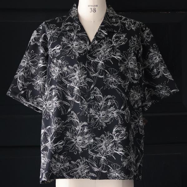 オーディエンス Audience オープンカラー ハーフスリーブシャツ ライトアムンゼン モノトーンフラワー マシンプリント 捺染 梨地 丹後 日本製 AUD6708 | Audience | 08