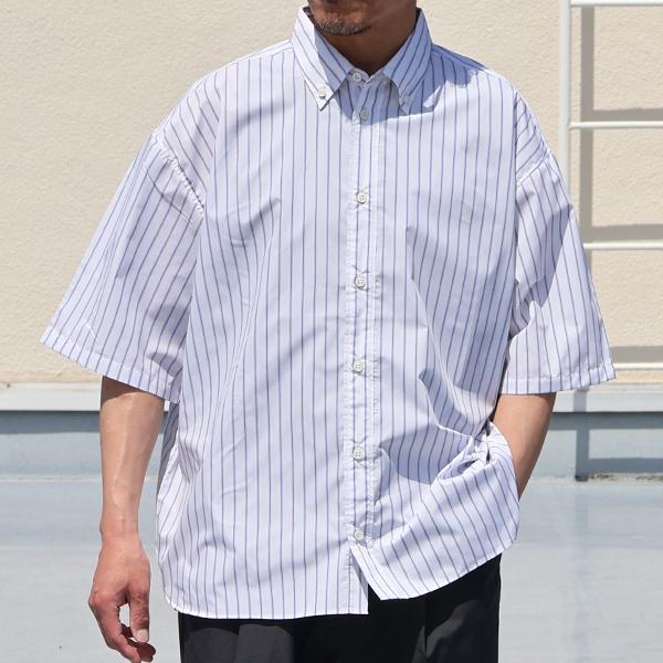 オーディエンス Audience ボタンダウン ボクシーAライン ハーフスリーブシャツ コットンライク ストライプ 吸水速乾・接触冷感・UVカット 日本製 AUD6717 | Audience | 04