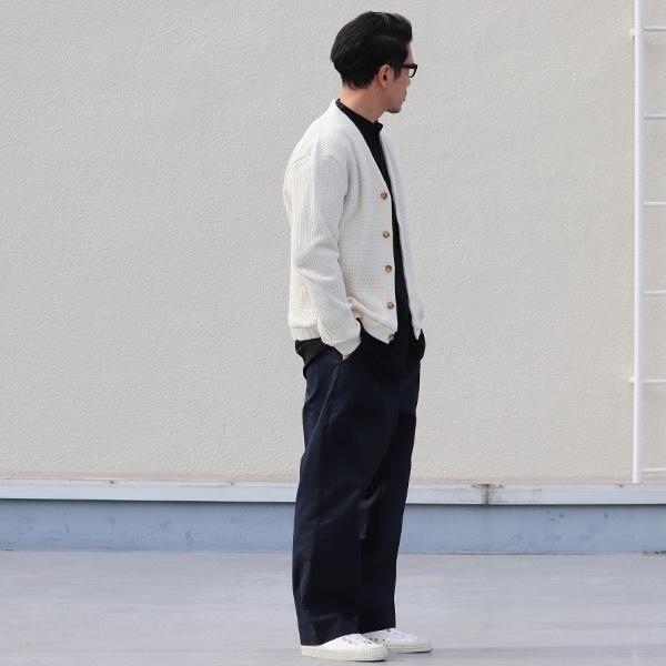 オーディエンス Audience モックネックVネック カーディガン長袖 ビッグワッフル 日本製 | Audience | 18