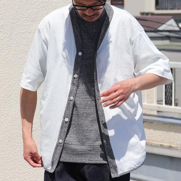 オーディエンス Audience ベースボールハーフスリーブカーディガン ツートーン配色 粗挽き天竺 日本製 | Audience | 02