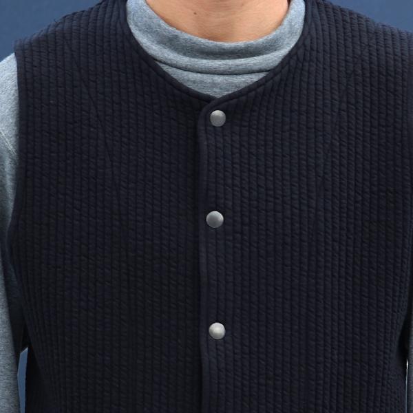 オーディエンス Audience コットンキルト ノーカラースナップベスト 尾州 日本製 AUD7331 | Audience | 12