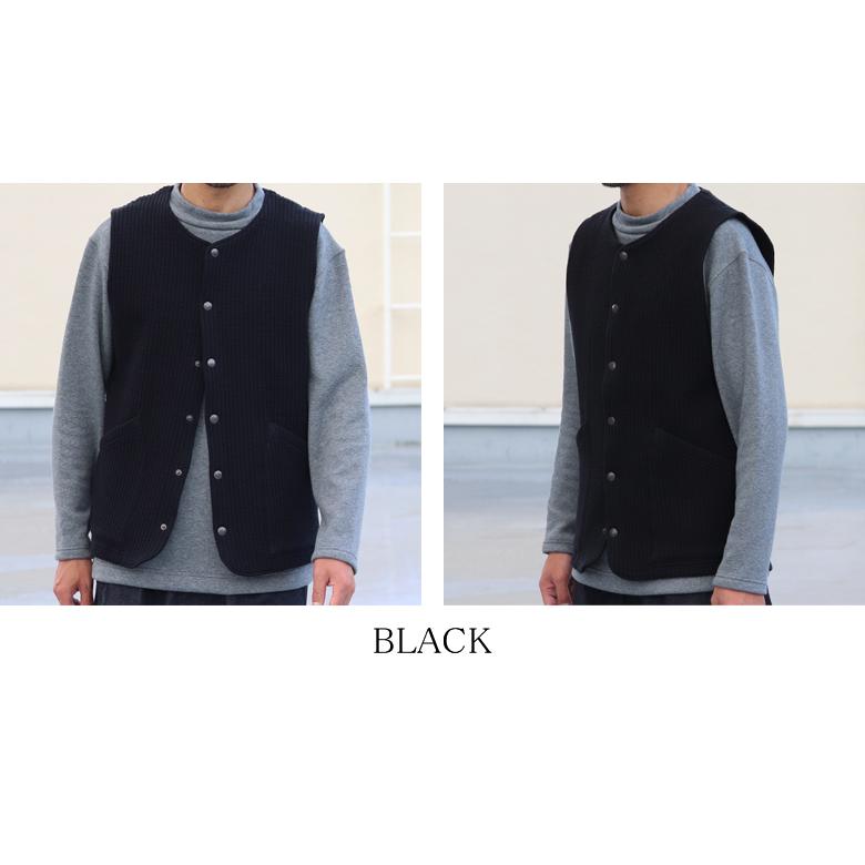 オーディエンス Audience コットンキルト ノーカラースナップベスト 尾州 日本製 AUD7331 | Audience | 19