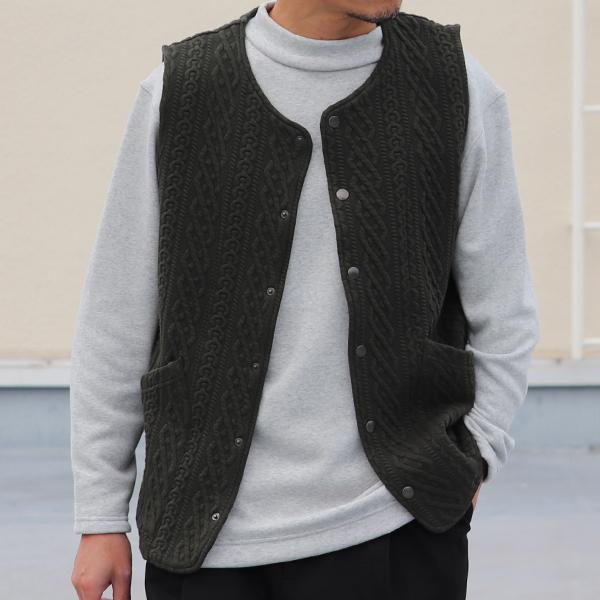 オーディエンス Audience コットンキルト ノーカラースナップベスト 尾州 日本製 AUD7331 | Audience | 03