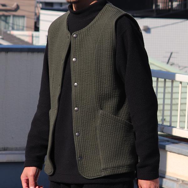 オーディエンス Audience コットンキルト ノーカラースナップベスト 尾州 日本製 AUD7331 | Audience | 08