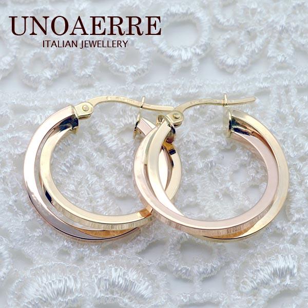 ウノアエレ【UNOAERRE】K18イエロー/ピンクゴールド フープピアス 29414#2657