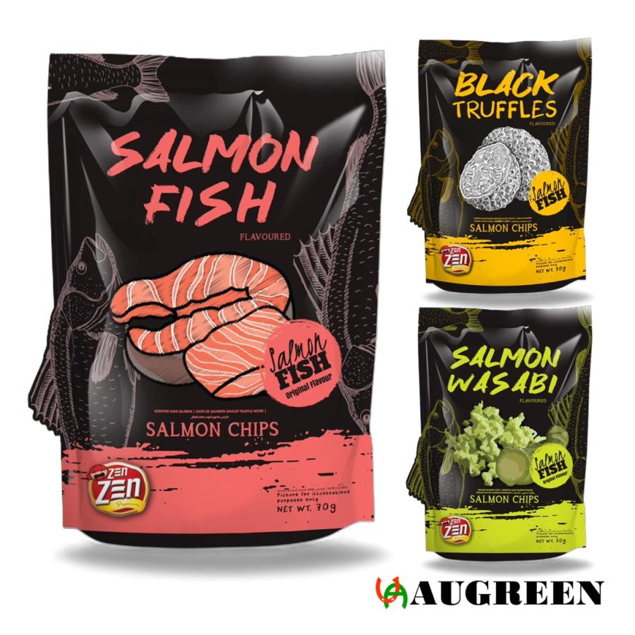 ZENZEN サーモンチップス 70g  オリジナル ブラックトリュフ わさび マレーシア 進化系 スナック 鮭 おつまみ 菓子 チップ せんべい おやつ 海外 | 