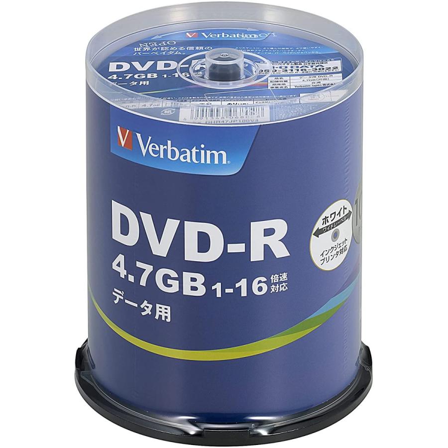 Verbatim バーベイタム 1回記録用 最大88%OFFクーポン DVD-R 4.7GB 正規逆輸入品 片面1層 100枚 ホワイトプリンタブル 1-16倍速 DHR47JP100V4