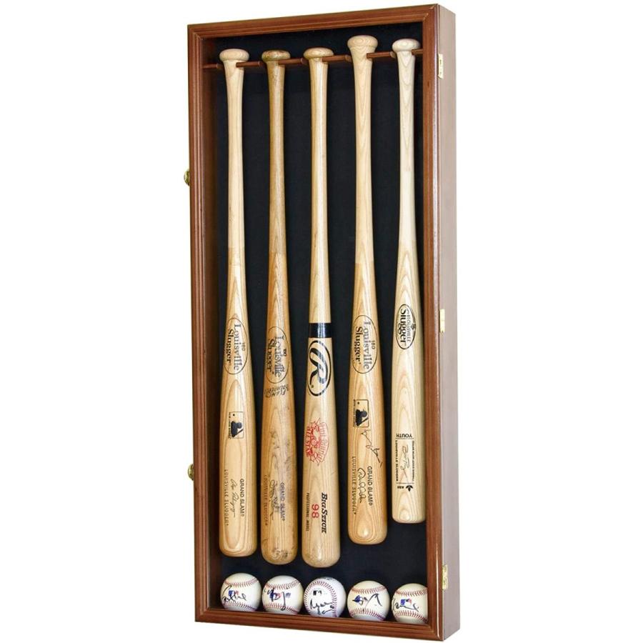 激安通販 野球バット ディスプレイケース 5個 ウォールナット仕上げ ロック可能 Uv保護 ウォールラック キャビネットホルダー その他ボール Jeuneschirurgiens Com