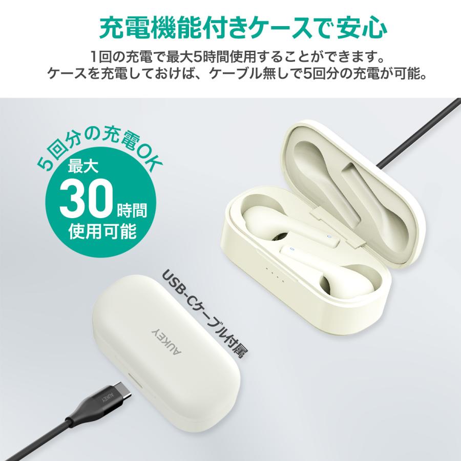 5/9 20:00〜5/15 23:59 期間限定特別価格 ワイヤレスイヤホン bluetooth5.0 左右分離型 IPX6防水 ブラック/ホワイト/グリーン/ピンク/ベージュ AUKEY EP-T21S｜aukey｜20