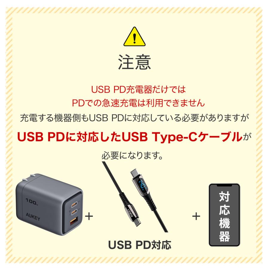 AUKEY AUKEY Metallic USB充電器 100W type-C type-A 3ポート 3台同時