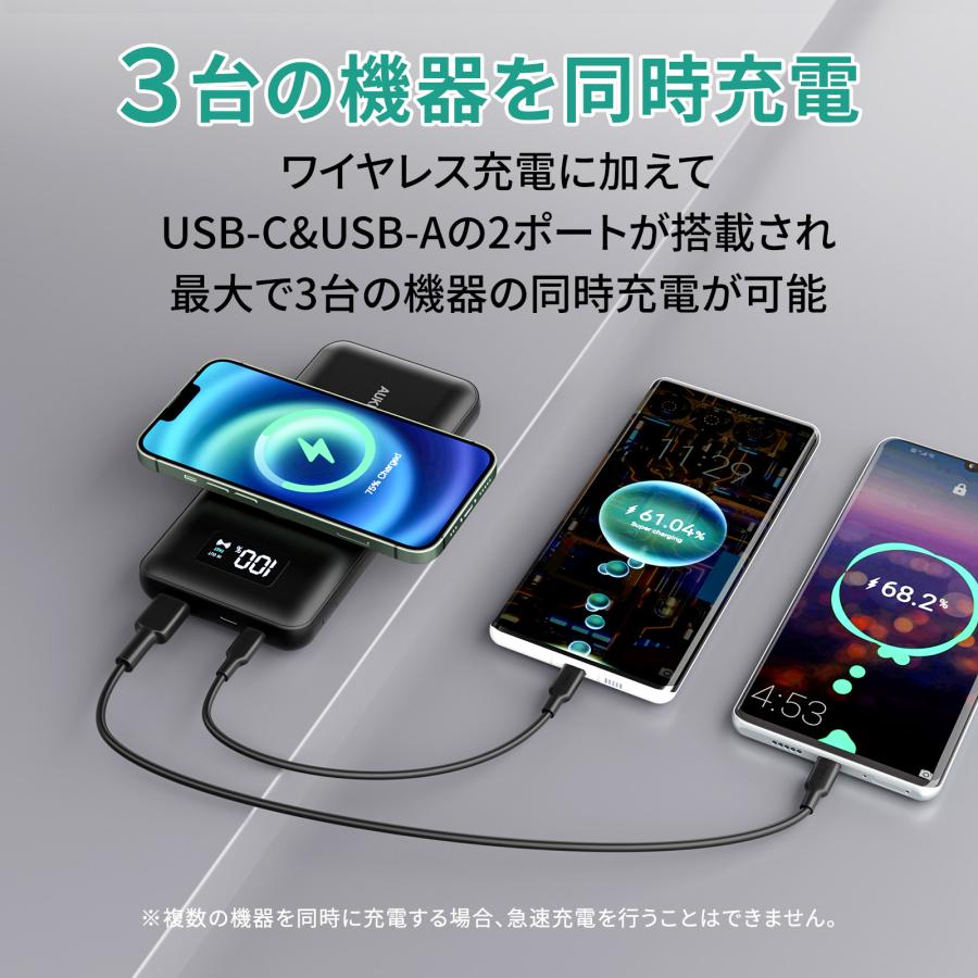 モバイルバッテリー 10000mAh ワイヤレス充電 MagSafe対応 マグネット式 20W PD 折りたたみスタンド付 iPhone ブラック AUKEY オーキー PB-WL02i｜aukey｜10