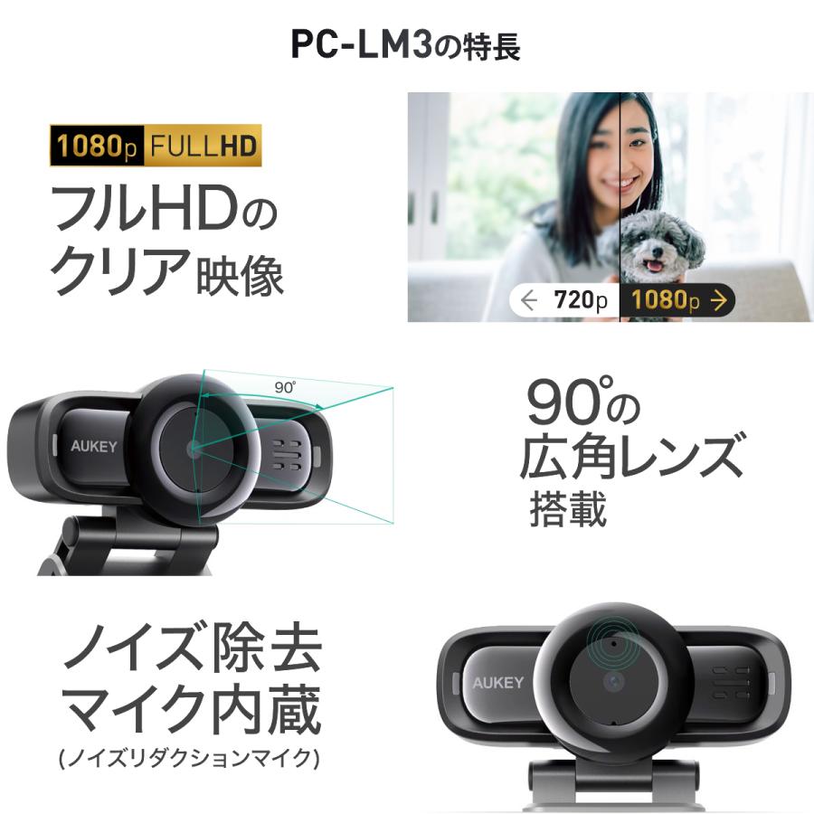 AUKEY ウェブカメラ フルHD 1080p 画角90°高画質 マイク内蔵 広角