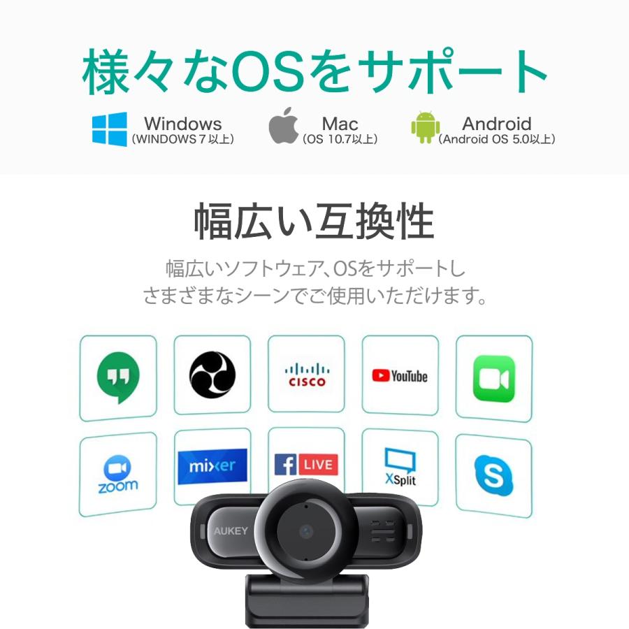 価格見直し　ウェブカメラ フルHD 1080p 画角90°高画質 マイク内蔵 広角レンズ オートフォーカス AUKEY オーキー PC-LM3｜aukey｜04