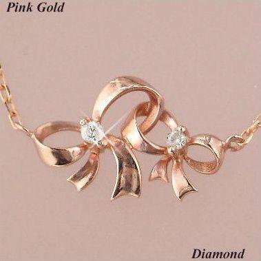 ダイヤモンド ネックレス リボン 10金ピンクゴールド