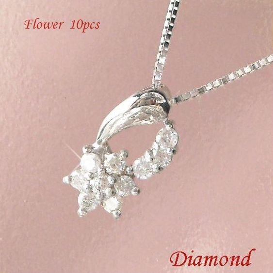 フラワー ネックレス 花 18金ホワイトゴールド 天然ダイヤモンド