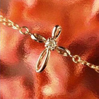 ダイヤモンド ブレスレット 10金ピンクゴールド クロス 十字架